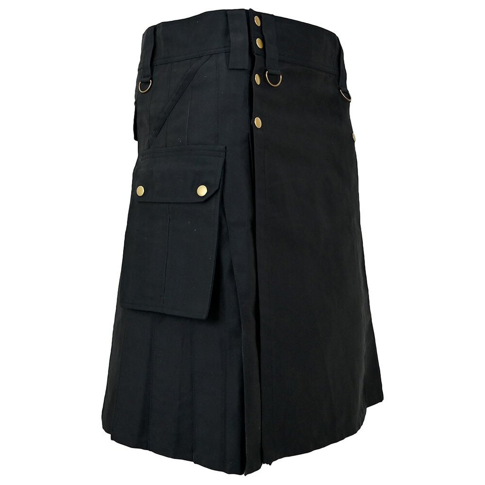 Men's Black utility kilt with 6 pockets scottish highlander kilt
